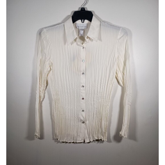 NWT Susan Graver Style Pleated White Collar Button Semi-Sheer Top Size Small - Picture 1 of 4